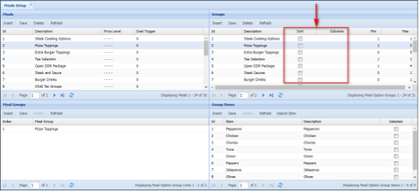 Meal Group Selections Screen Layout